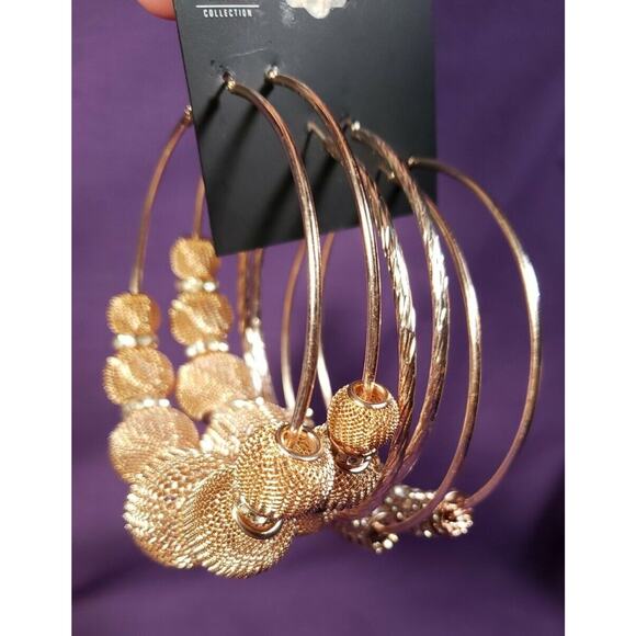 Jonathan Martin Collection 3 Pairs of Large Rose Gold Tone Hoop Earrings, New - Picture 1 of 13